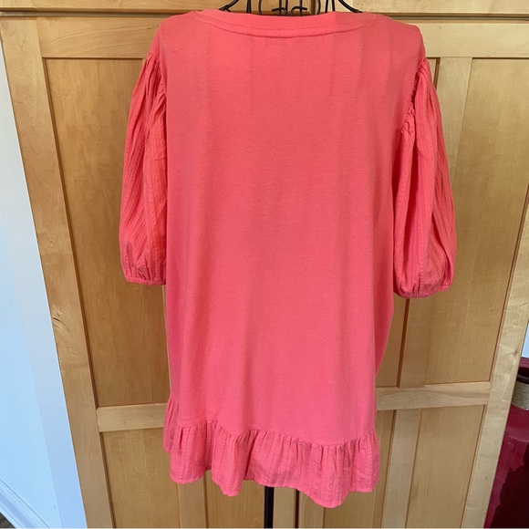 Crown & Ivy coral orange color blouson sleeve and ruffle drop waist knit Top XL - Picture 4 of 9